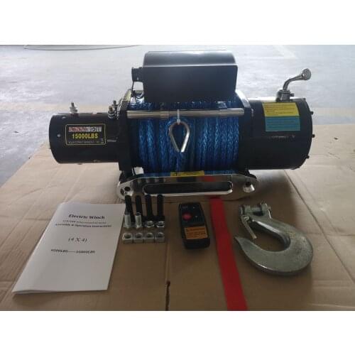 12v/24v 15000lbs nylon rope truck winch, wireless remote control winch, electric winch