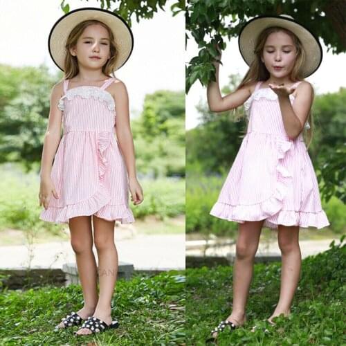 US Summer Toddler Baby Girls Off-Shoulder Striped Dresses Tutu Outfits