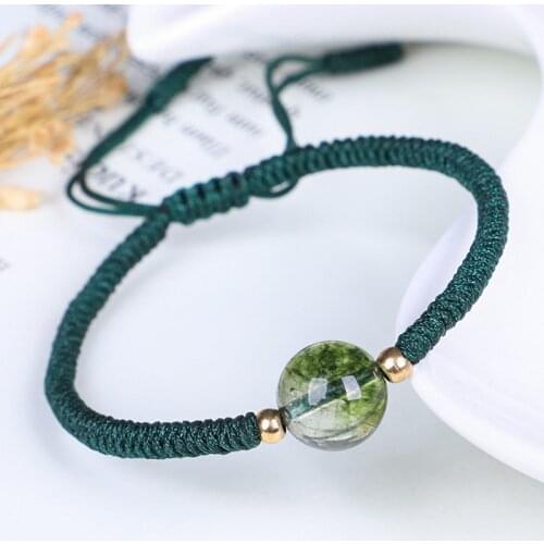 Meetvii Natural Stone Green Crystal Crackle Phantom Ghost Beads Bracelet for Women Men Vintage Handmade Weave Bracelets Jewelry