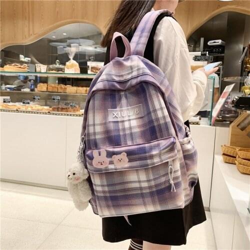 Kawaii Girls backpacks Harajuku Plaid Print High school college student School bag Fashion Casual Women Travel backpack Mochila