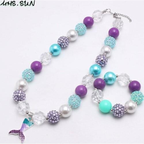 MHS.SUN Fashion baby girls mermaid tail pendant necklace chunky bubblegum beads bracelet cartoon jewelry for children party 1pc