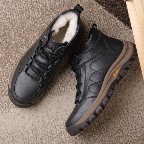 New Mens Shoes Quality Leather Sneakers Men Warm Winter Boots Wool Plush Fur Fashion Ankle Boots Men Casual Shoes Snow Footwear