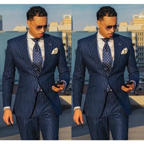 Mens Suit Stripe ChalkBeat Men Vintage Tailored Slim Business Suits Dinner Suits Groom Wear Peaky Blinders 2Piece(Jacket+Pants)