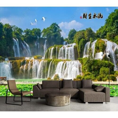 Papel de parede mountain scenery and waterfall 3d wallpaper mural,iving room tv wall bedroom wall papers home decor