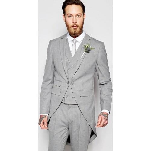 Latest Coat Pant Designs Light Grey Tailcoat Men Wedding Suits Slim Fit Skinny 3 Piece Tuxedo Groom Custom Prom Blazer Masculino