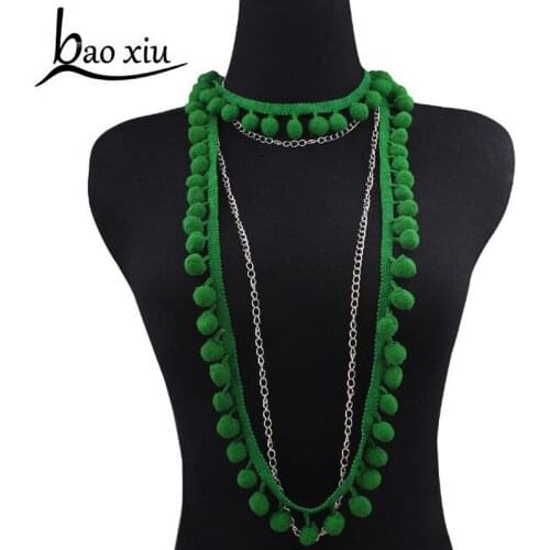 2020 New Bohemia Boho ball charm beaded Necklaces Pink tassel pendant layered long necklace Multi-Layer statement Necklaces