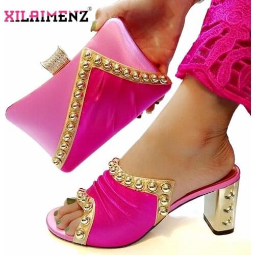 New Italian Elegant Fuchsia Color Shoes And Bag To Match Set Italian High Heels Party Shoes And Bag Set For Wedding