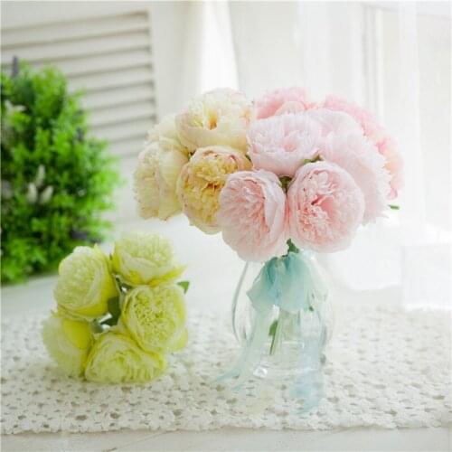 New 1 Bouquet 5 Heads Peony Flower Artificial Silk Fake Peony Floral Wedding Bridal Bouquet Christmas Wedding Home Decor Flower