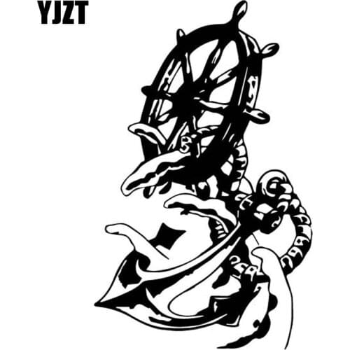 YJZT 11CM*17.6CM Ship Rudder Wave Reflection Winding Vinly Decal Beautiful Car Sticker Coolest Black/Silver C27-0464