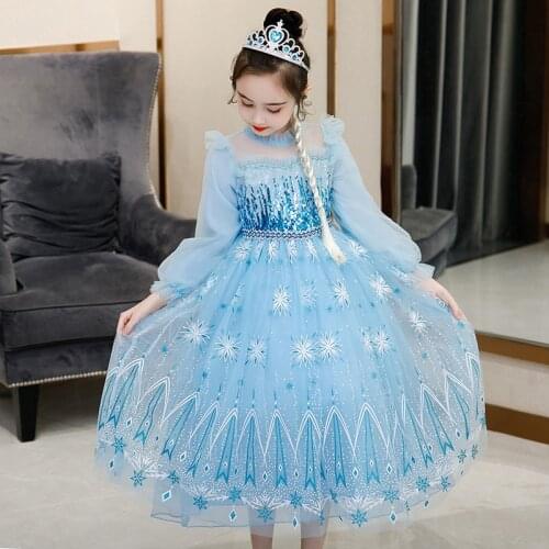 Dresses For Girls Long Sleeve Snow Queen Dress Halloween Princess Cosplay Costume Kids Dresses for Girls Sequined Party Clothing