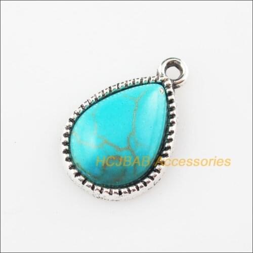 15 New Teardrop Charms Stone Tibetan Silver Pendants Retro 13x19mm