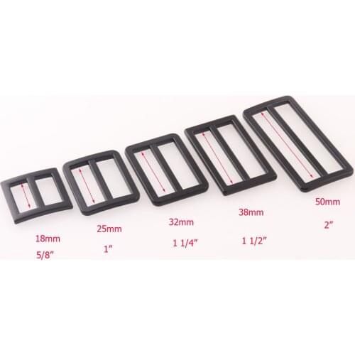 10PCS/lot Black Color 18/25/32/38/50mm Alloy Adjustable Buckles Slider Tri Glide Buckles for Backpack Bag Webbing garment sewing