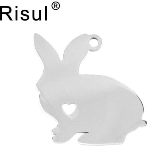 Risul I love my Rabbit hare long ear Stainless steel Pendant with heart puppy pet ID blank dog tag for print Mirror polish 10pcs