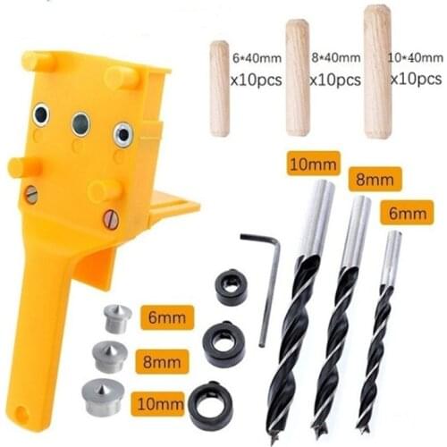 ZK30 Wood Doweling Jig ABS Plastic Handheld Pocket Hole Jig System 6/8/10mm Drill Bit Hole Puncher For Carpentry Dowel Joints