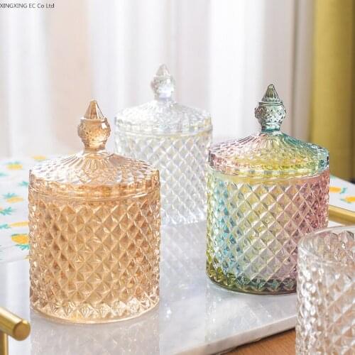 Nordic Multicolor Glass Storage Jar with Lid Aromatherapy Bottle Jewelry Storage Box Candy Jar Cotton Swab Box Home Decoration