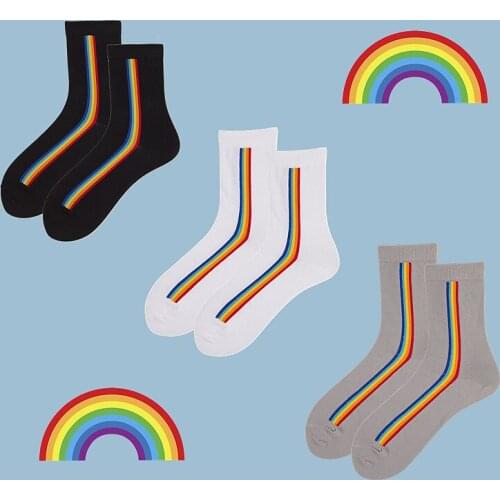 Simple Black And White Color Stripes In The Tube Skateboard Long Socks Cotton Men Women Rainbow Three Pairs Of One Pack
