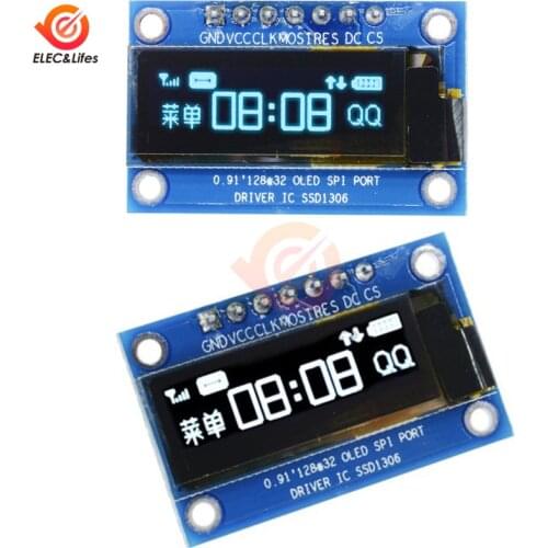 SSD1306 7PIN 0.91inch 128x32 SPI OLED Module 0.91" OLED Display Module White Blue OLED Screen Board For Arduino
