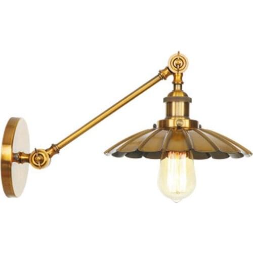 Iron art RH up and down adjustment bedroom living room bedside clothing store long arm hand-turned American nostalgic wall lamp