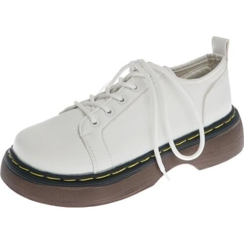 Womens Boots Leather 2021 Autumn New Small Shoes Women Retro Lace-up Low-cut College Style Simple Flat Shoes Outdoor Non-slip