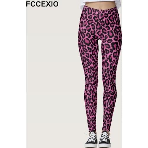 FCCEXIO Leopard Pattern Women Leggings 3D Printed Hip Tight Legins Workout Fitness Leggins Fashion Sexy Mid Waist Pants
