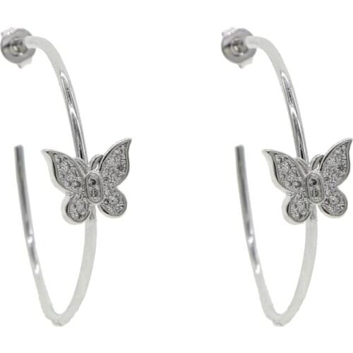 2020 high quality wholesale Butterfly hoop earring gold silver color bling 5a cubic zirconia cz simple geometric circle hoops