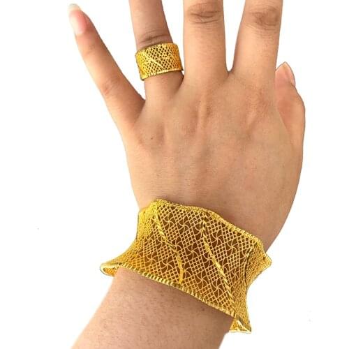 Ethnic Saudi Arabia Bracelet for Women 24k Gold Color Twisted African India Bangles with ring Dubai Bridal Wedding Gifts