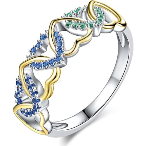 Women Fashion Ring Round Colorful Hollow Heart Wrapping Ring Classic Party Jewelry Glamour Jewelry Anniversary Gift