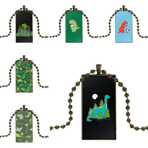 Animal Dinosaur Offer Vertical For Women Glass Pendant Necklace Handmade Half Pendant Rectangle Necklace