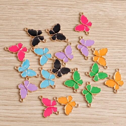 10pcs 20*15mm 6 Color Enamel Butterfly Charms Connector Fit Jewelry DIY Making Cute Animals Charms Necklaces Bracelets Findings