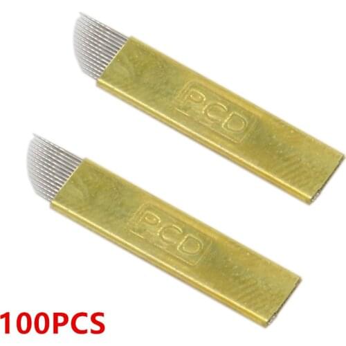 100PCS Microblading Needles PCD 12 14 Pins Permanent Makeup Blades Manual Eyebrow Tattoo Curved Blade Needles For Tattoo Pen