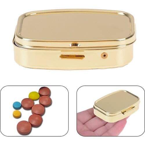 2Colors Portable Travel Metal Rectangle Round Pill Box Drug Holder Medicine Tablet Capsule Box Container Storage
