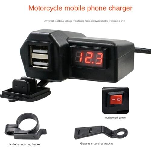 2in 1 Motorcycle Cigarette Lighter Dual USB Charging Equipment Voltmeter Clock Time Display Motor Phone Charger Lighter Socket