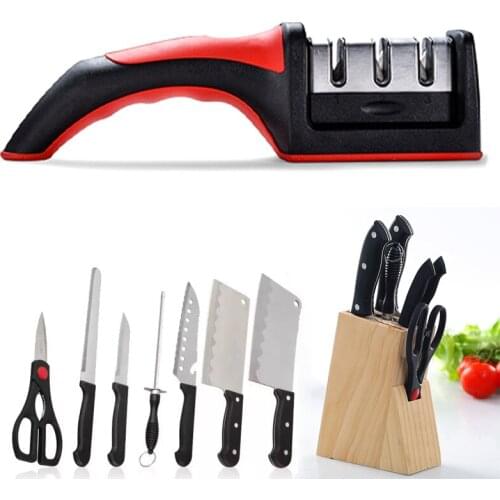 3-stage Knife Sharpener Stainless Steel Whetstone 3 in 1 Tungsten Steel Ceramic Butcher Knife Kitchen Tool Knives Accessories