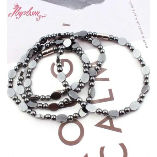 6x8mm Oval 4mm Round Black Hematite Natural Stone Beads For Lady Women Fashion Jewellery Necklace Bracelet 20“/7.5”Free Shipping