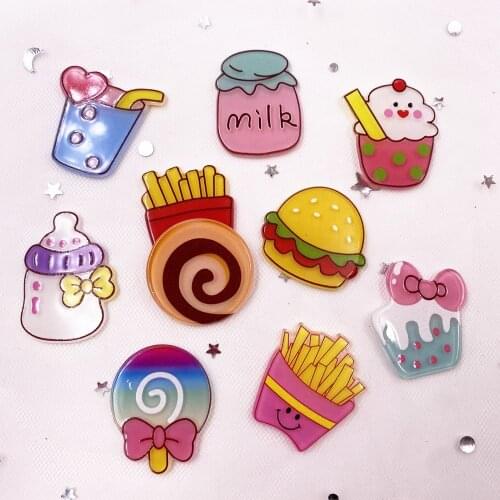 Colorful Hamburger, milk, French fries, lollipop Food Flatback Acrylic Sheet Miniature Pattern Applique DIY Scrapbook Home Decor
