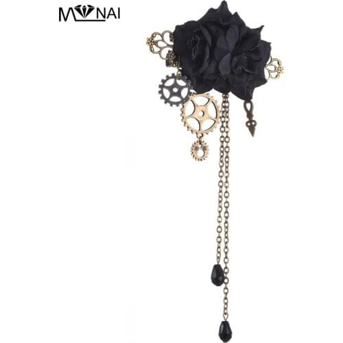 Steampunk Hair Tie/Brooch Pins Floral Gear Charm Chains Hair Clip Handmade Unique Gothic Hairpin Badge Vintage Hair Accessories