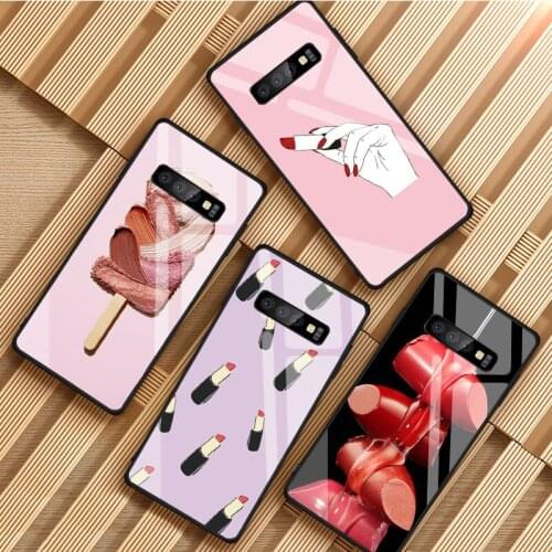 Lipstick Tempered Glass Phone Case For Samsung Galaxy S8 S9 S10 S20 PLUS J8 J6 J4 2018 NOTE 8 9 10 Cover Shell