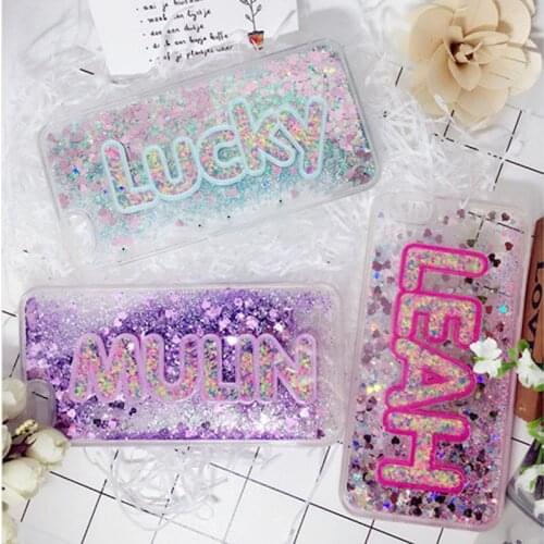 Custom Name Grow In Dark Letter Liquid Phone Case For Samsung Galaxy M10 A30 A50 A70 A10S A20S A51 A71 A91 A81 A01 A31 A21S A10E
