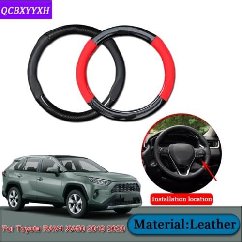 Car Styling Steering Wheels Cover For Toyota RAV4 XA50 2019 2020 Carbon Leather Internal Auto Accessories Steering Wheel Cover