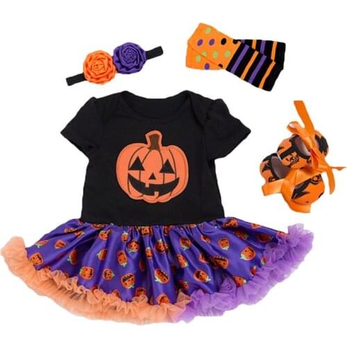 Infant 1st Halloween Tutu Dress Girls' Black Pumpkin Costume Headband Leggings Shoes Toddler Newborn Halloween Clothes Sets