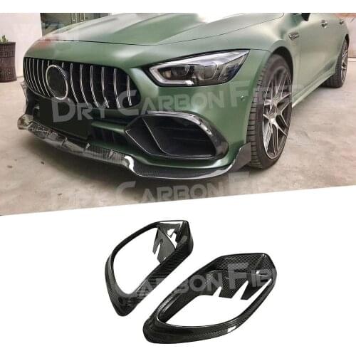 For Benz AMG GT43 GT50 GT53 2019 2020 Front Bumper Foglamp Mesh Covers Dry Carbon Fiber / FRP Air Vent Trim Grill Frame B Style