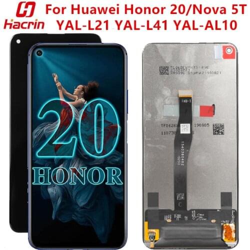 For Huawei Honor 20 YAL-L21 Lcd Screen Tested LCD Display+Touch Screen Replacement With Frame On For Huawei Honor20 YAL-L41