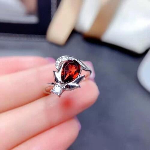 Natural Garnet Gem S925 Sterling Silver Ring Fine Fashion Jewelry for Weddings Parties MeibaPJFS