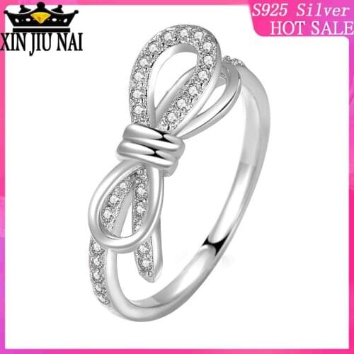 S925 sterling silver little playful bow girlfriend,Button twist twist elegant little lover birthday gift diamond rings for women
