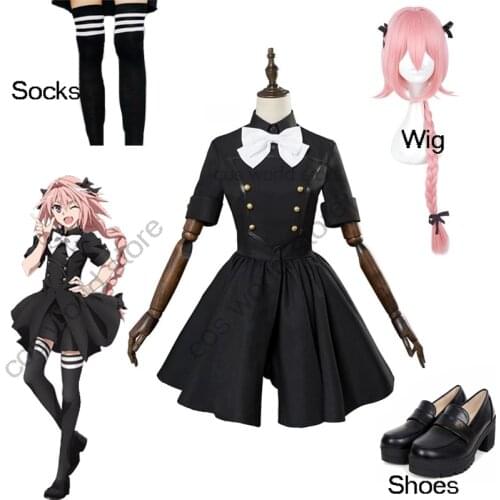 Fate/Apocrypha Astolfo Cosplay Coatume Black Maid Women Dress Uniform Pink Wig Socking Shoes Outfit Activity Party Costume