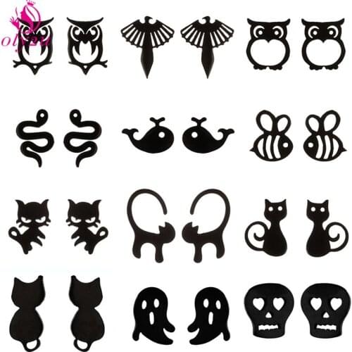 Creative Cute Mini Animal Earrings Minimalism Cartoon Design Female Small Cat Snake Fish Skull Jewelry Accessories 2020 Trend