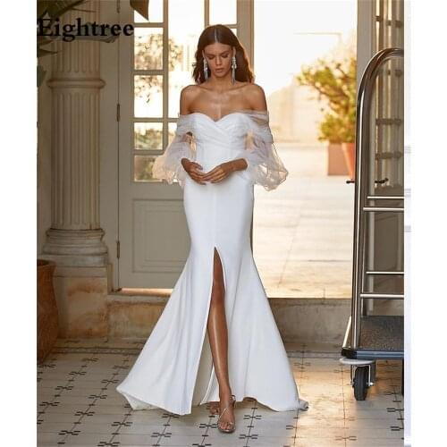Eightree Elegant Lace Mermaid Long Dress 2021 Off Shoulder Sweatheart Front Slit Bride Gowns Backless Marriage Dresses