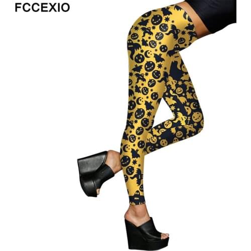 FCCEXIO The Bat Pumpkin Print Leggings Fashion Women Leggings Halloween Party Leggins Cosplay Legging Woman Fitness Pants