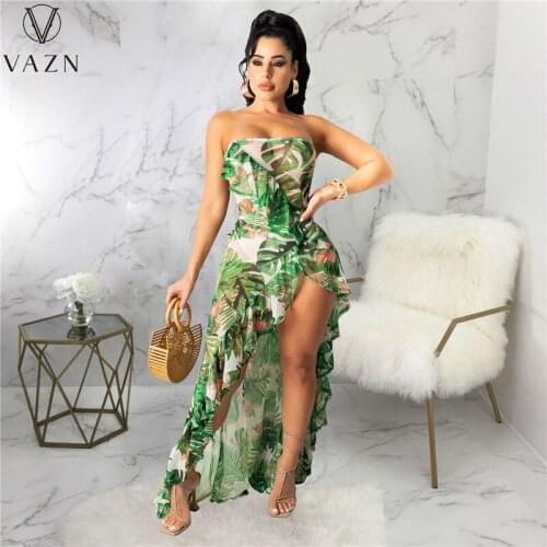 VAZN 2021 Summer Beach Sleeveless Strapless Tie Dye Print Dresses Sexy Club Birthday Dress Women Elegant Fashion Female Dress
