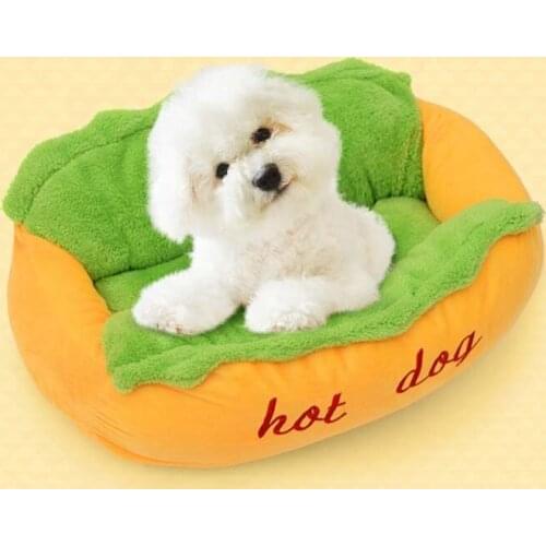 New Pet Hot dog embroidery micro fleece PP fiber cushion zipper Hot Dog Bed